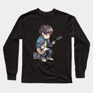 A boy playing his favourite guitar Long Sleeve T-Shirt